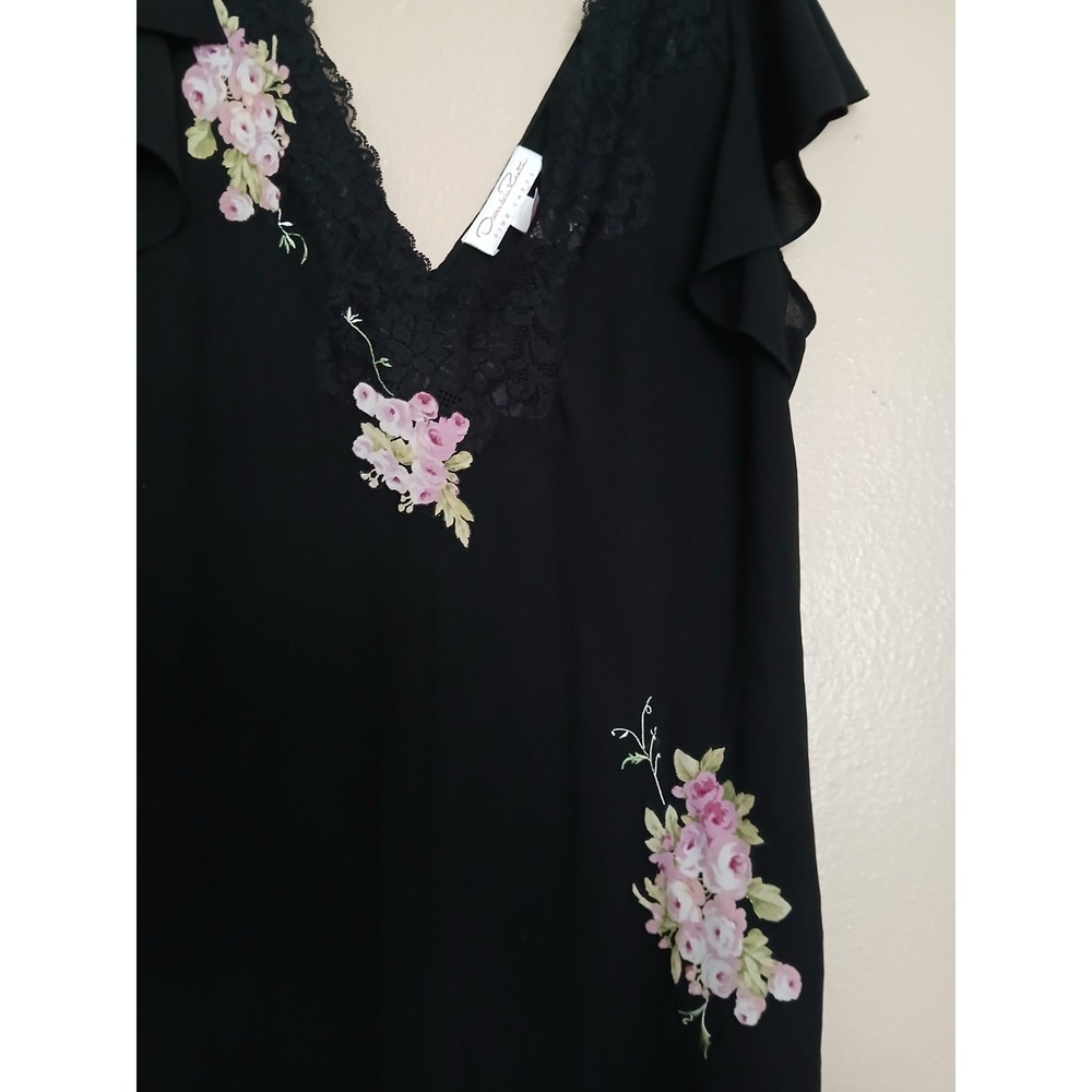 Oscar De La Renta Slip Dress XL Chiffon Floral Lace Maxi Nightgown Lingerie VTG - Picture 2 of 14